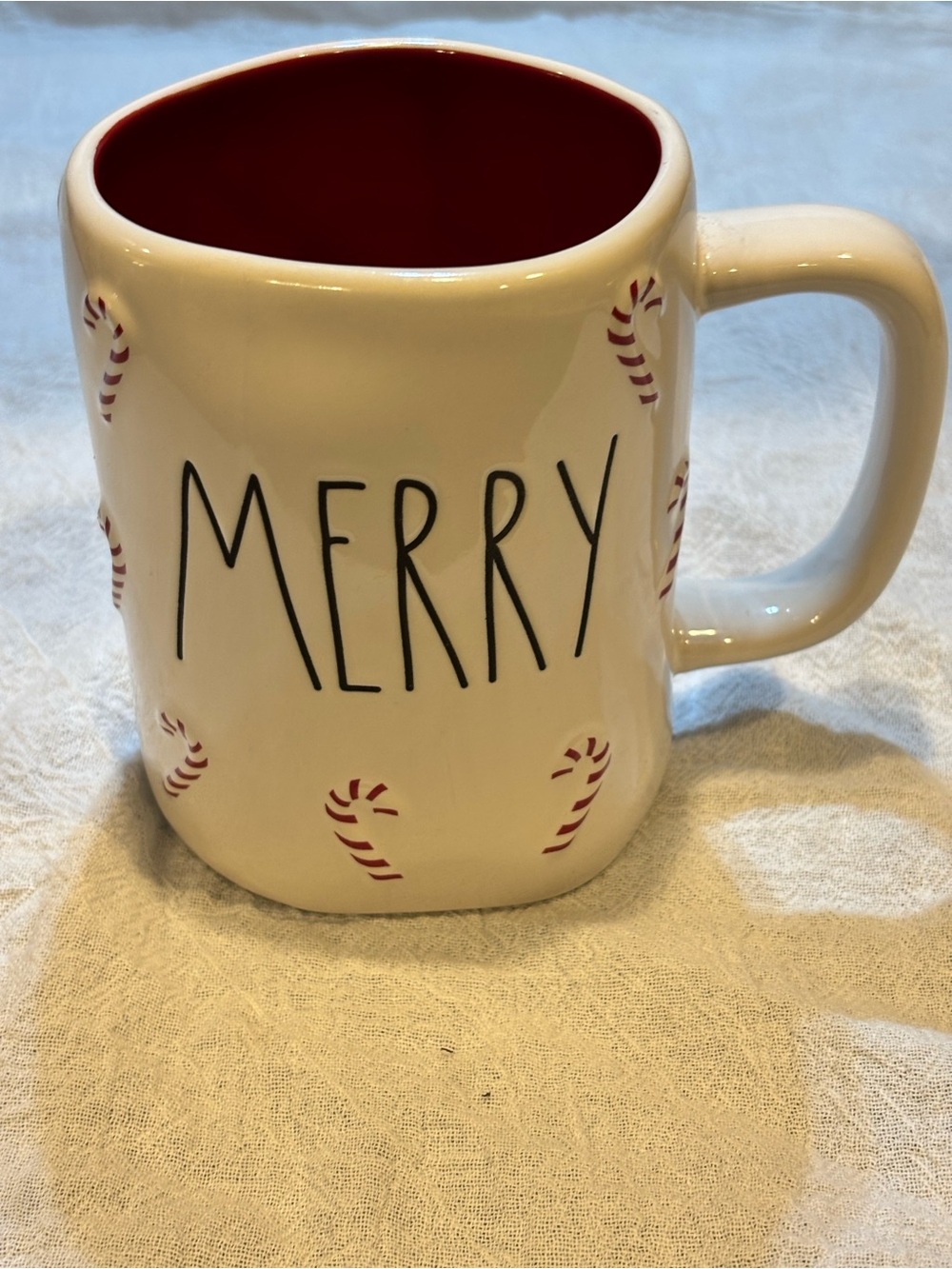 Rae Dunn 'MERRY' Cream Mug with Red Interior
